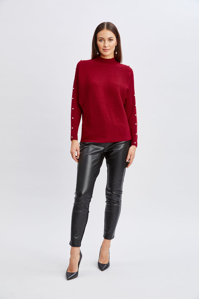 Elie Tahari T-Tahari Crystal Sleeve Metallic Sweater BAKED CHERRY LUREX