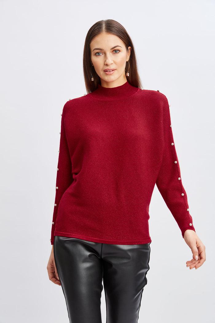 Elie Tahari T-Tahari Crystal Sleeve Metallic Sweater BAKED CHERRY LUREX