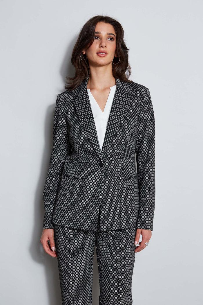 Elie Tahari T-Tahari Deco Jacquard Blazer BLK/PALE PLATINUM DIAMOND