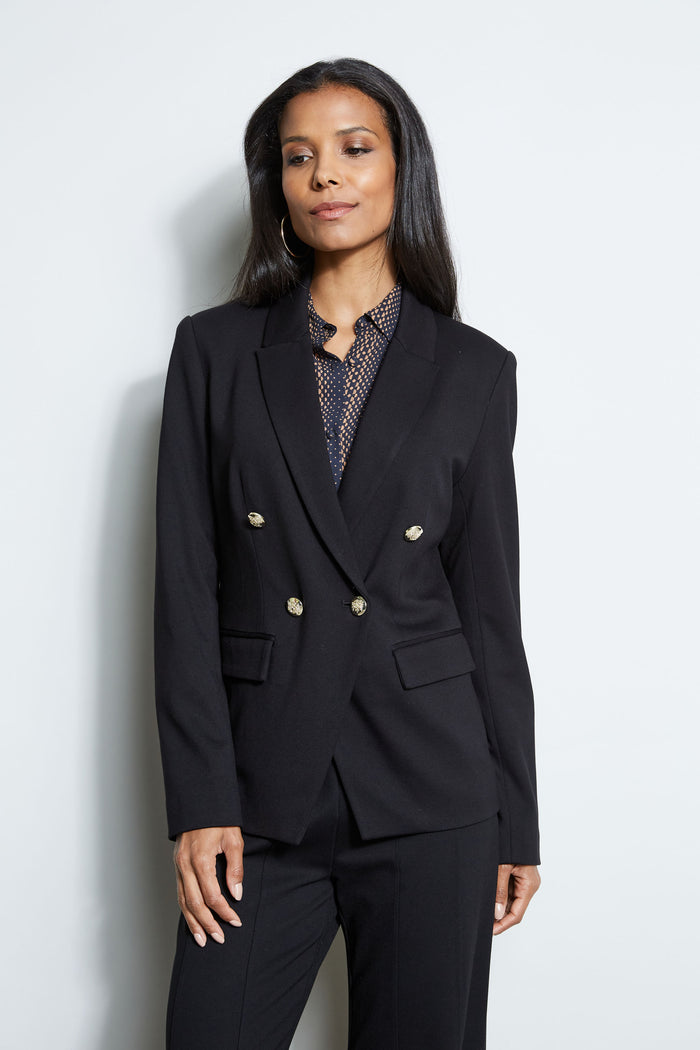 Elie Tahari T-Tahari Double Breasted Knit Blazer BLACK