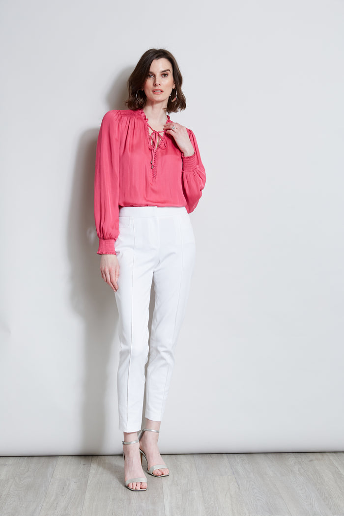 Elie Tahari T-Tahari Embroidered Keyhole Shirt BOMBAY PINK