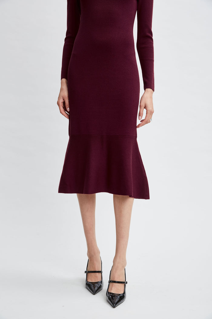 Elie Tahari T-Tahari Flare Sweater Dress BORDEAUX RED