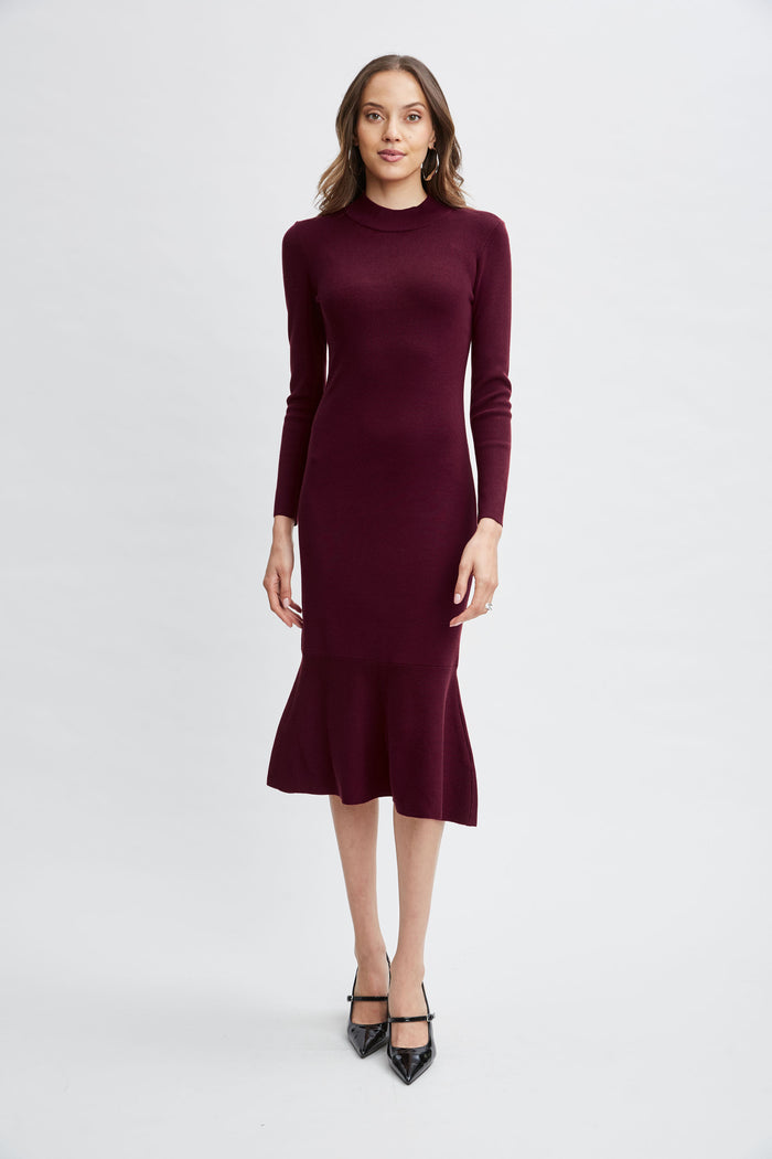 Elie Tahari T-Tahari Flare Sweater Dress BORDEAUX RED