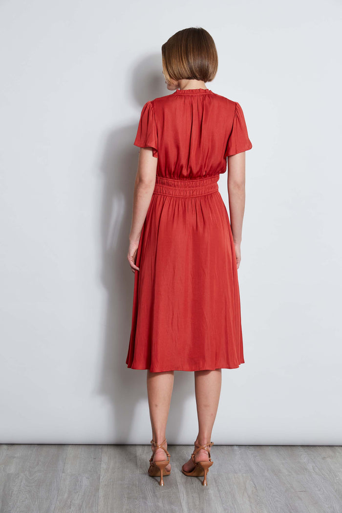 Elie Tahari T-Tahari Flutter Sleeve Midi Dress FIRE BRICK