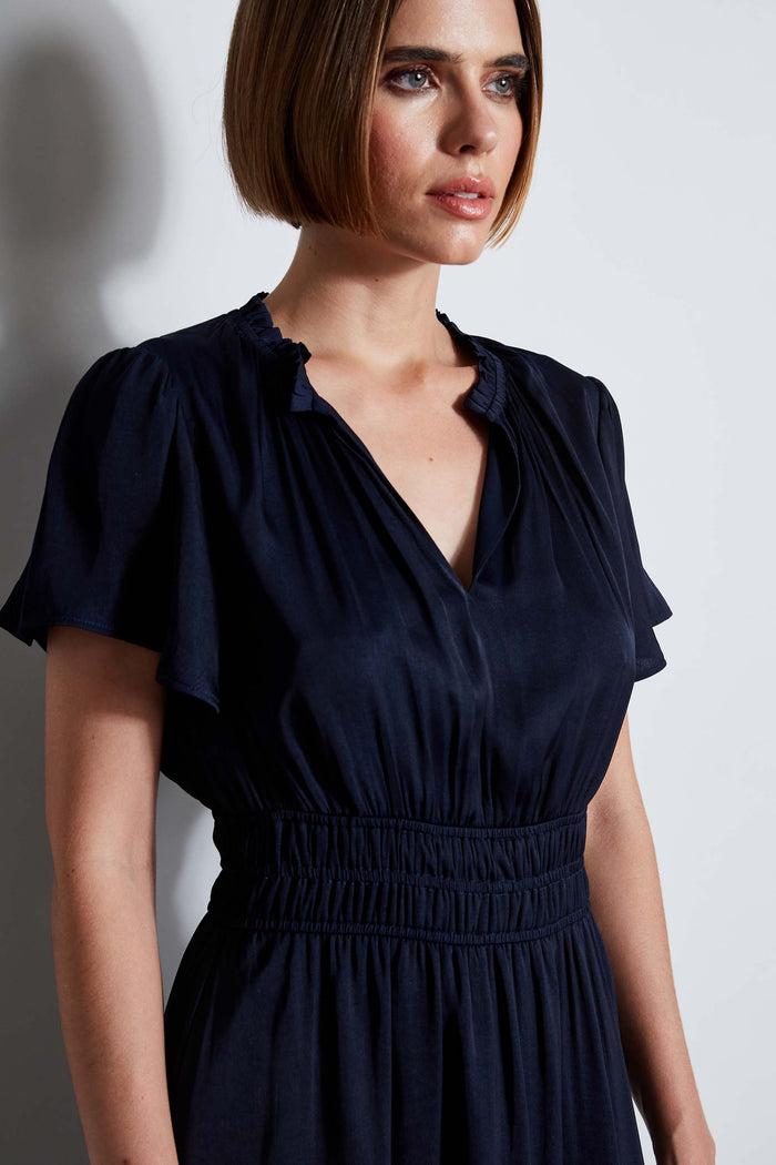 Elie Tahari T-Tahari Flutter Sleeve Midi Dress NAVY