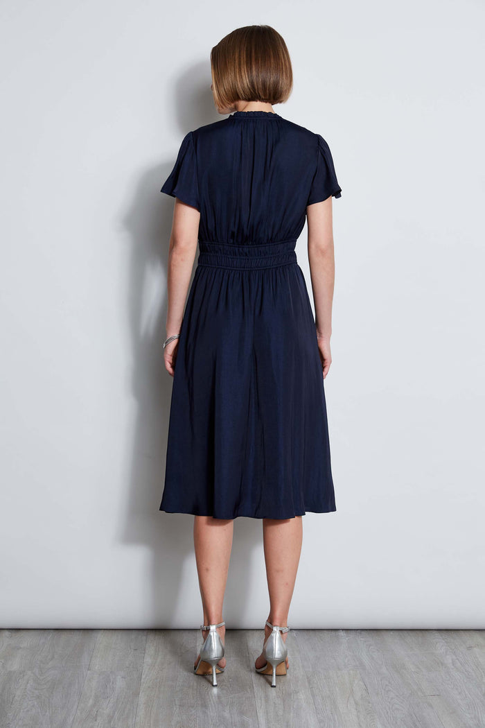 Elie Tahari T-Tahari Flutter Sleeve Midi Dress NAVY