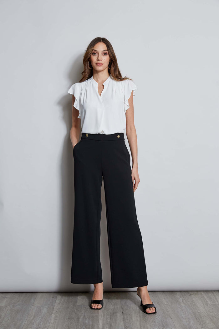 Elie Tahari T-Tahari Flutter Sleeve Shirt WHITE STAR