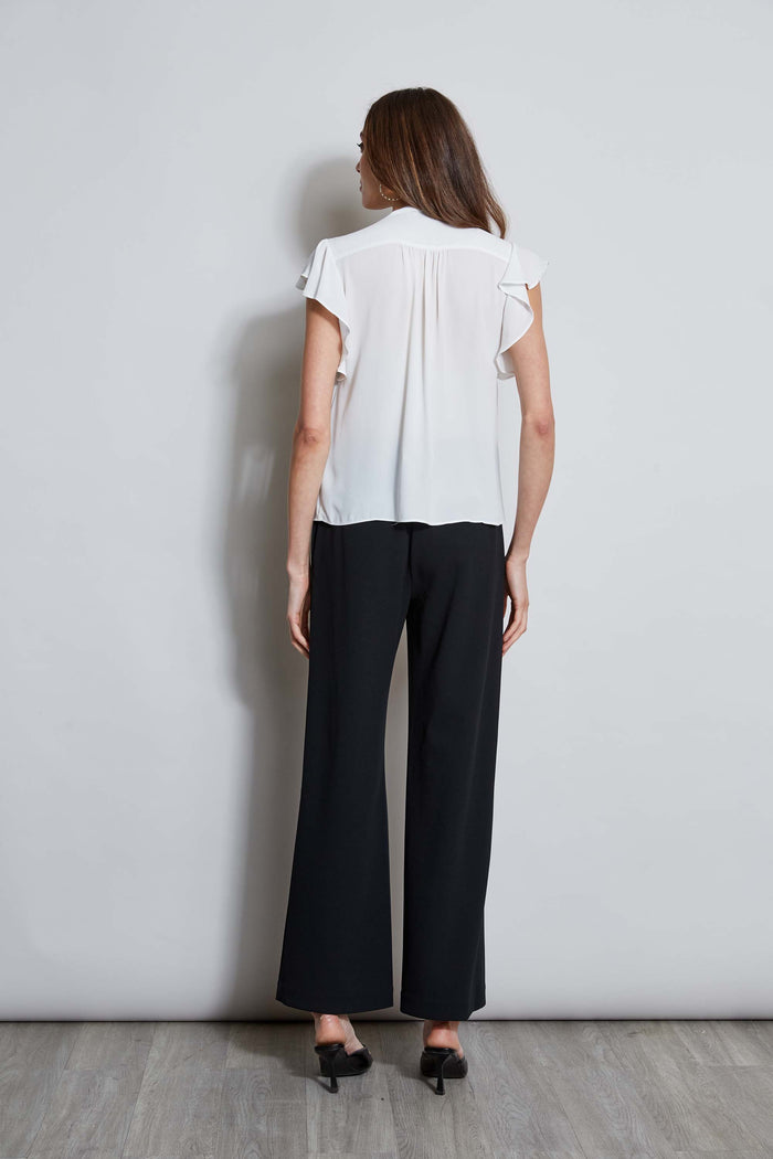 Elie Tahari T-Tahari Flutter Sleeve Shirt WHITE STAR
