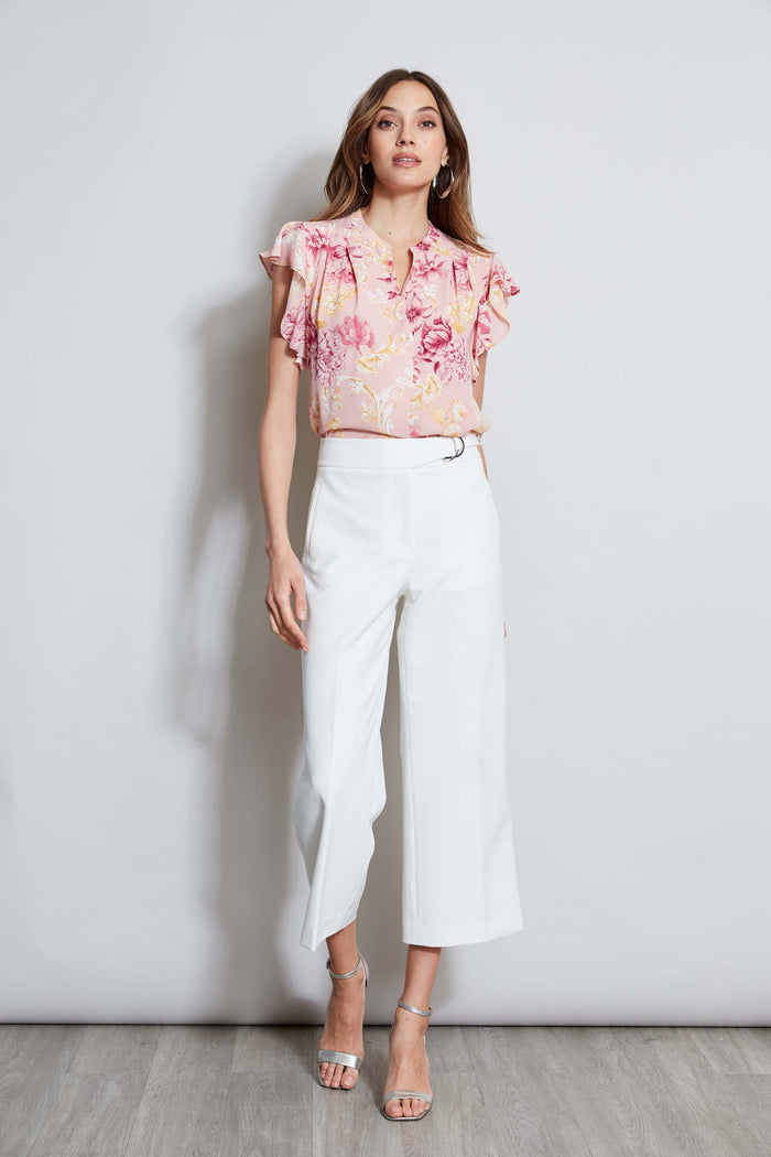 Elie Tahari T-Tahari Garden Flutter Sleeve Shirt VERSAILLES GARDEN (PINK)