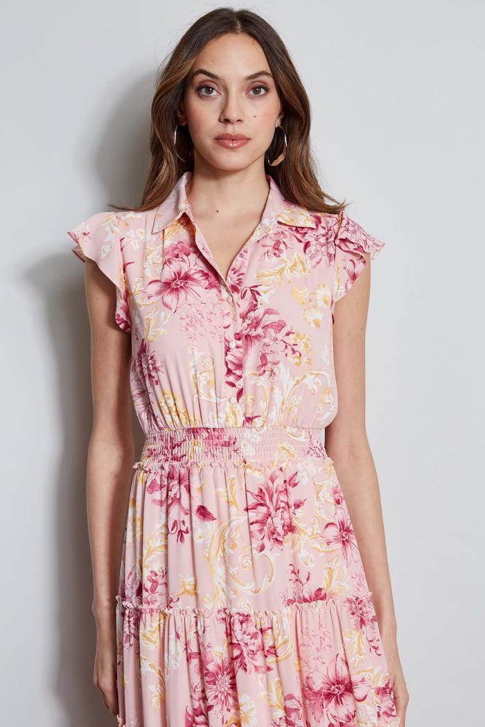 Elie Tahari T-Tahari Garden Midi Dress VERSAILLES GARDEN (PINK)