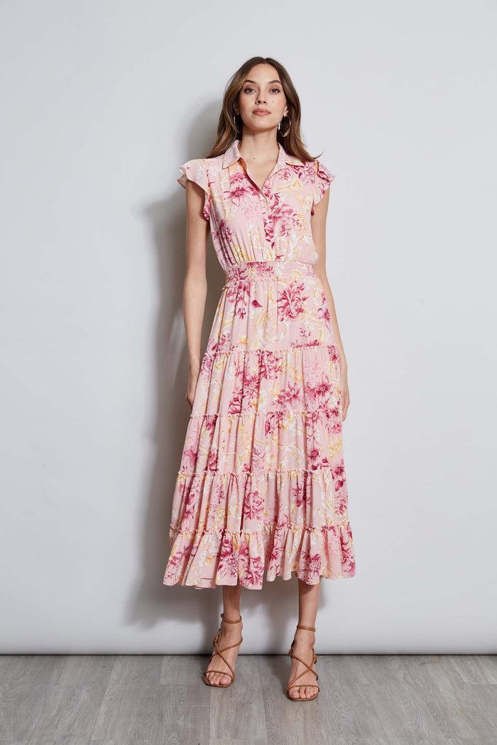 Elie Tahari T-Tahari Garden Midi Dress VERSAILLES GARDEN (PINK)