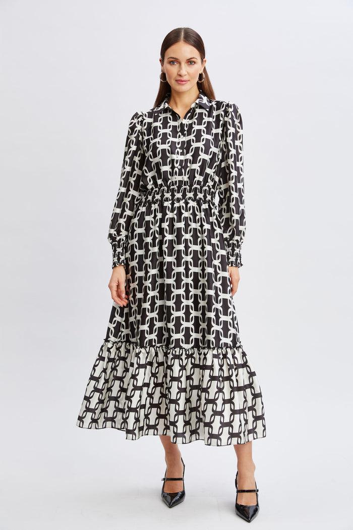 Elie Tahari T-Tahari Geometric Chain Shirt Dress LONDON CHAIN PRINT
