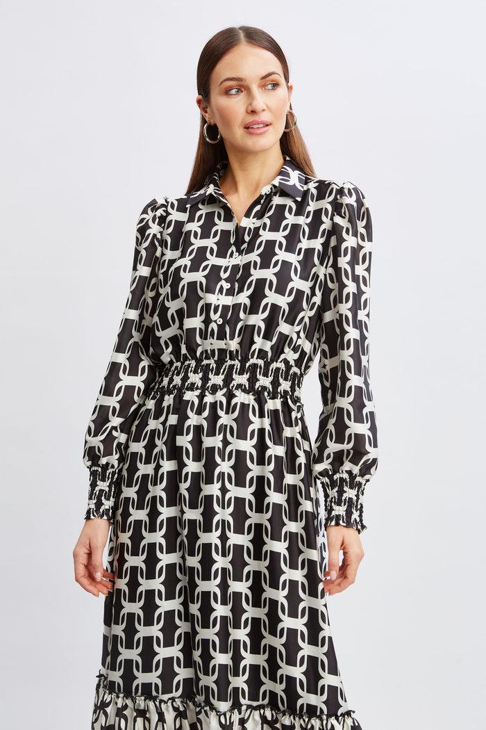 Elie Tahari T-Tahari Geometric Chain Shirt Dress LONDON CHAIN PRINT
