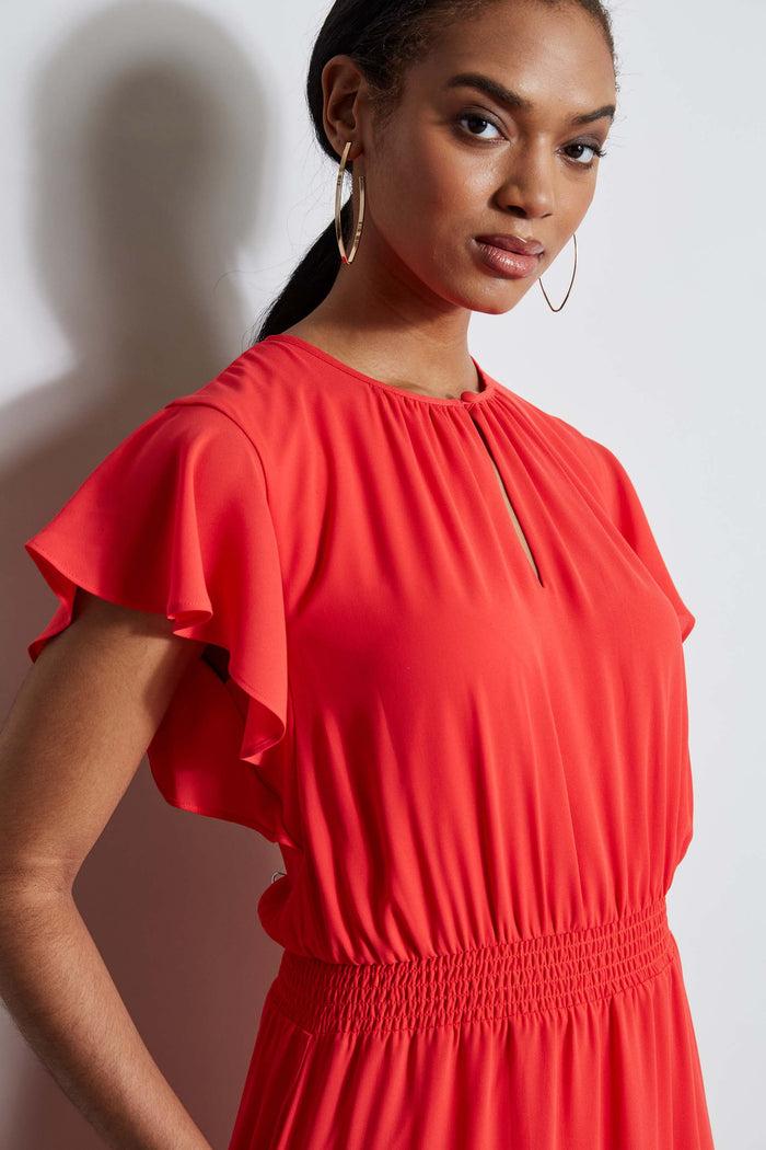 Elie Tahari T-Tahari Keyhole Midi Dress HIBISCUS RED