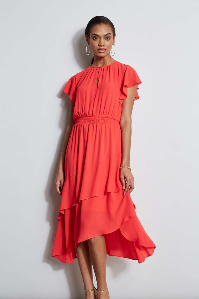 Elie Tahari T-Tahari Keyhole Midi Dress HIBISCUS RED