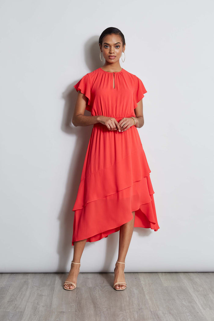 Elie Tahari T-Tahari Keyhole Midi Dress HIBISCUS RED