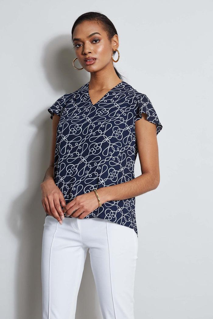 Elie Tahari T-Tahari Knotted Dream V-Neck Top KNOTTED DREAM PRINT