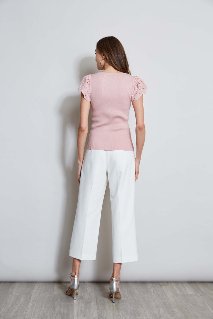 Elie Tahari T-Tahari Lace Sleeve Knit PARADISE ROSE