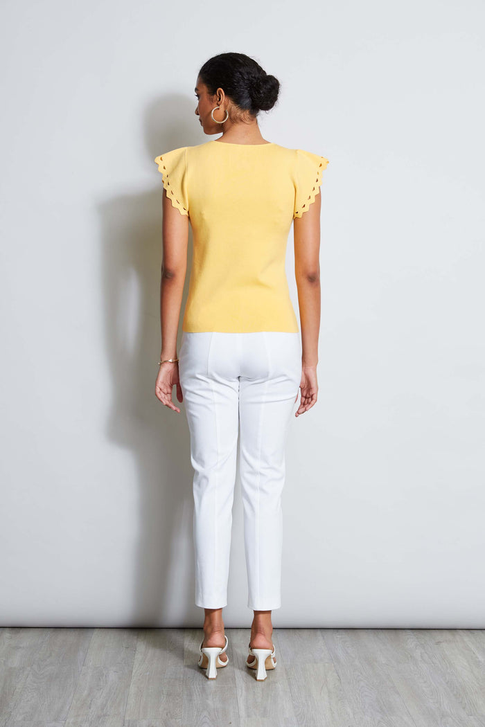 Elie Tahari T-Tahari Laser Cut Flutter Sleeve Sweater SUNRISE