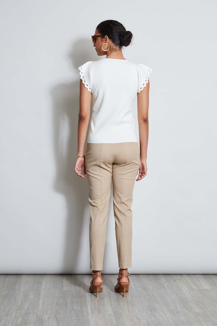 Elie Tahari T-Tahari Laser Cut Flutter Sleeve Sweater WHITE STAR