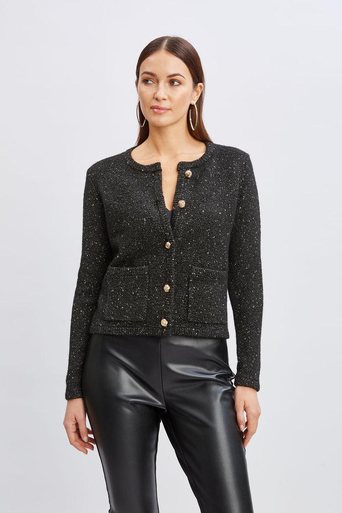 Elie Tahari T-Tahari Metallic Cardigan Sweater BLACK/GOLD LUREX