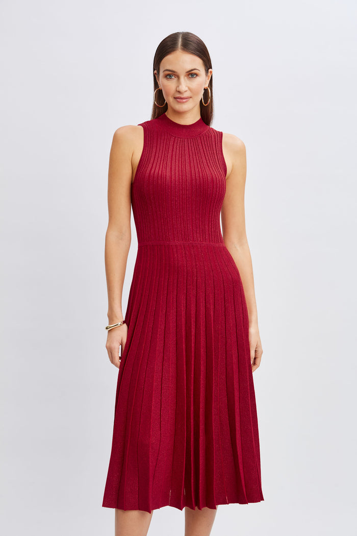 Elie Tahari T-Tahari Metallic Mock Neck Dress BAKED CHERRY/BAKED CHERRY LURX