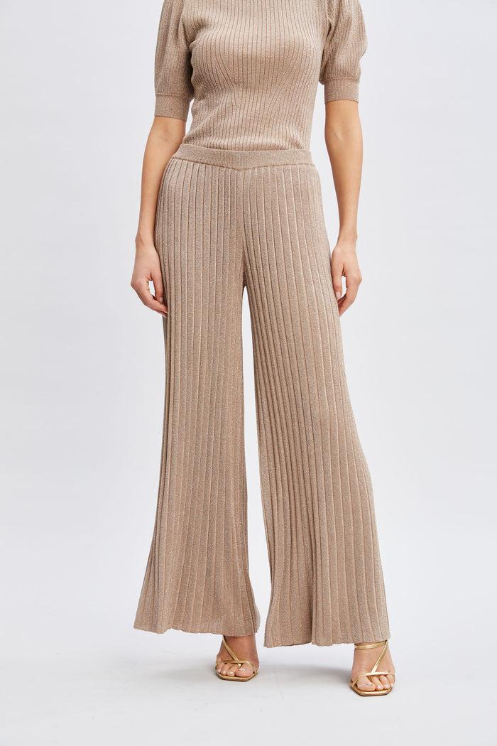 Elie Tahari T-Tahari Metallic Wide Leg Pant SATIN SHIMMER LUREX