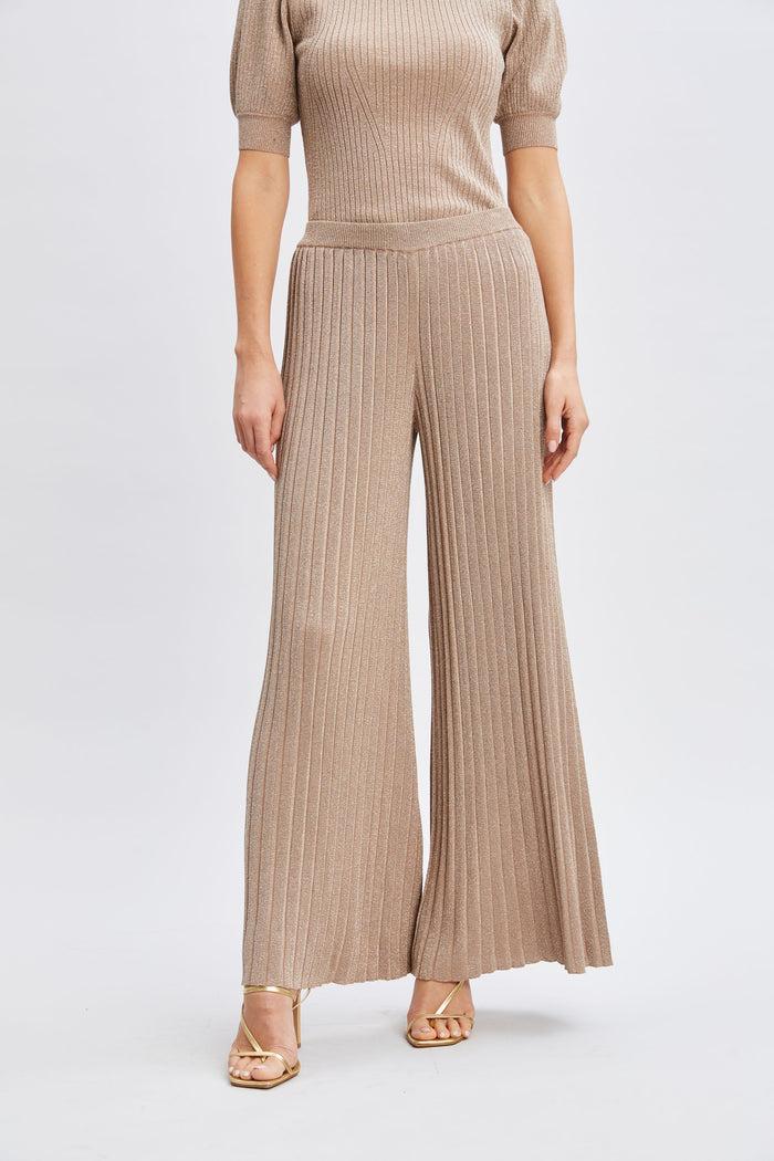Elie Tahari T-Tahari Metallic Wide Leg Pant SATIN SHIMMER LUREX