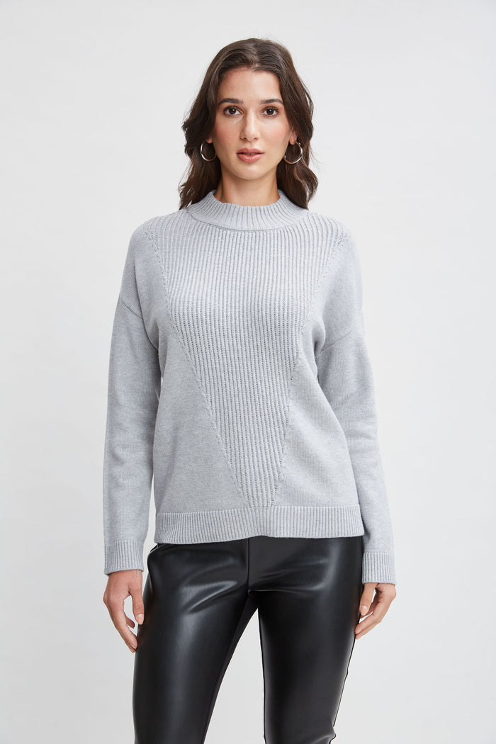 Elie Tahari T-Tahari Mock Neck Rib Sweater MEDIUM GREY HEATHER