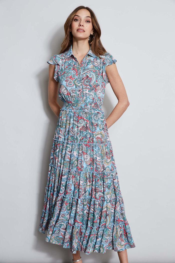 Elie Tahari T-Tahari Paisley Midi Dress ROYAL PAISLEY PRINT