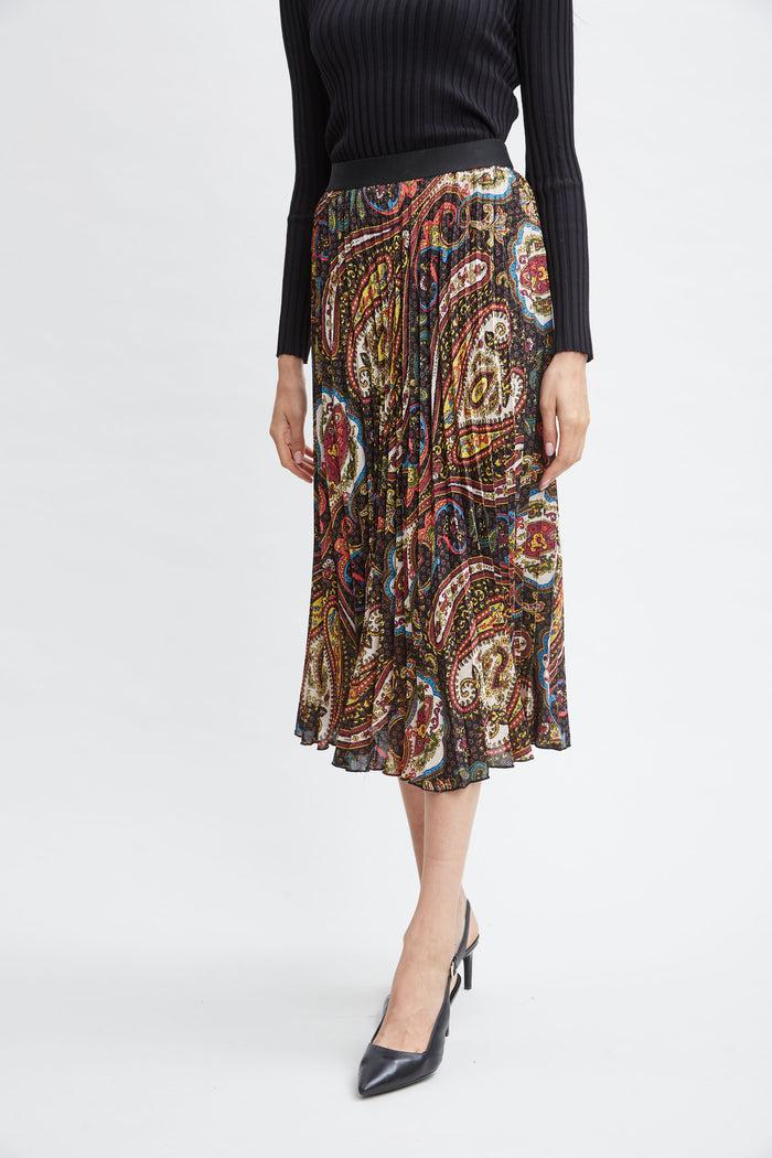 Elie Tahari T-Tahari Paisley Pleated Skirt PEACOCK PAISLEY