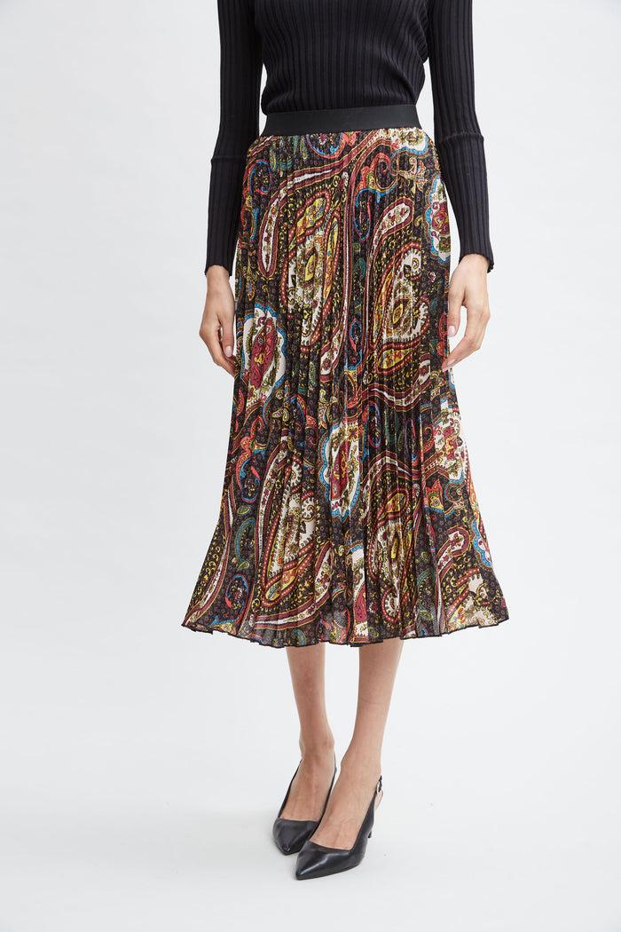 Elie Tahari T-Tahari Paisley Pleated Skirt PEACOCK PAISLEY