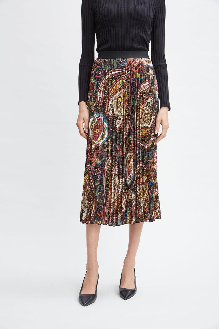 Elie Tahari T-Tahari Paisley Pleated Skirt PEACOCK PAISLEY