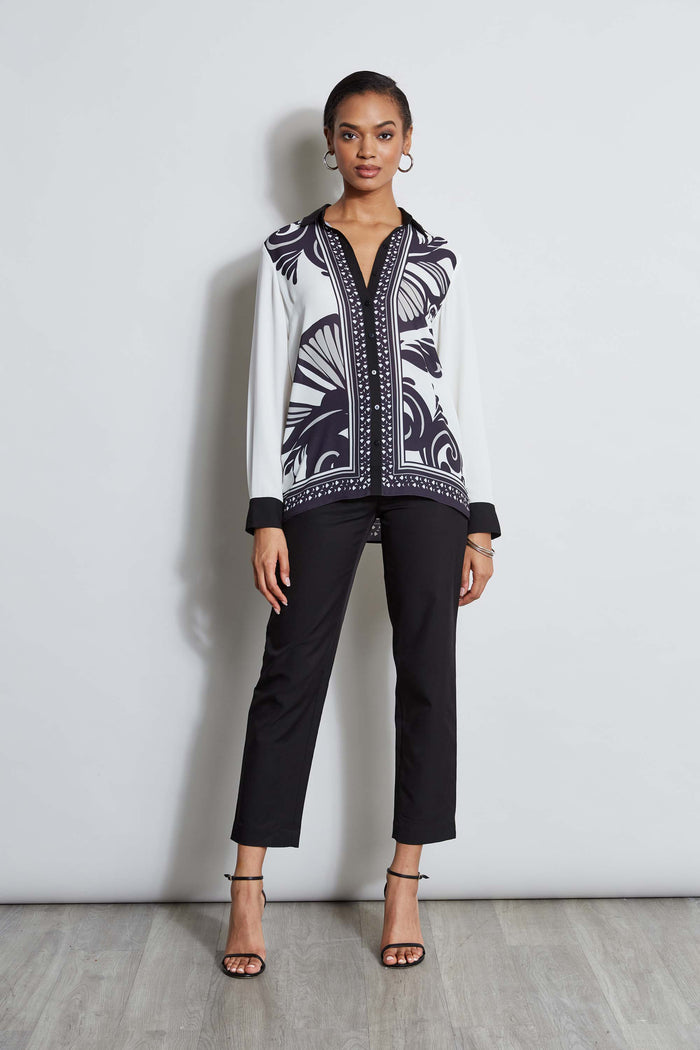 Elie Tahari T-Tahari Paisley Scarf Print Shirt PAISLEY PRINT (BLACK/WHITE)