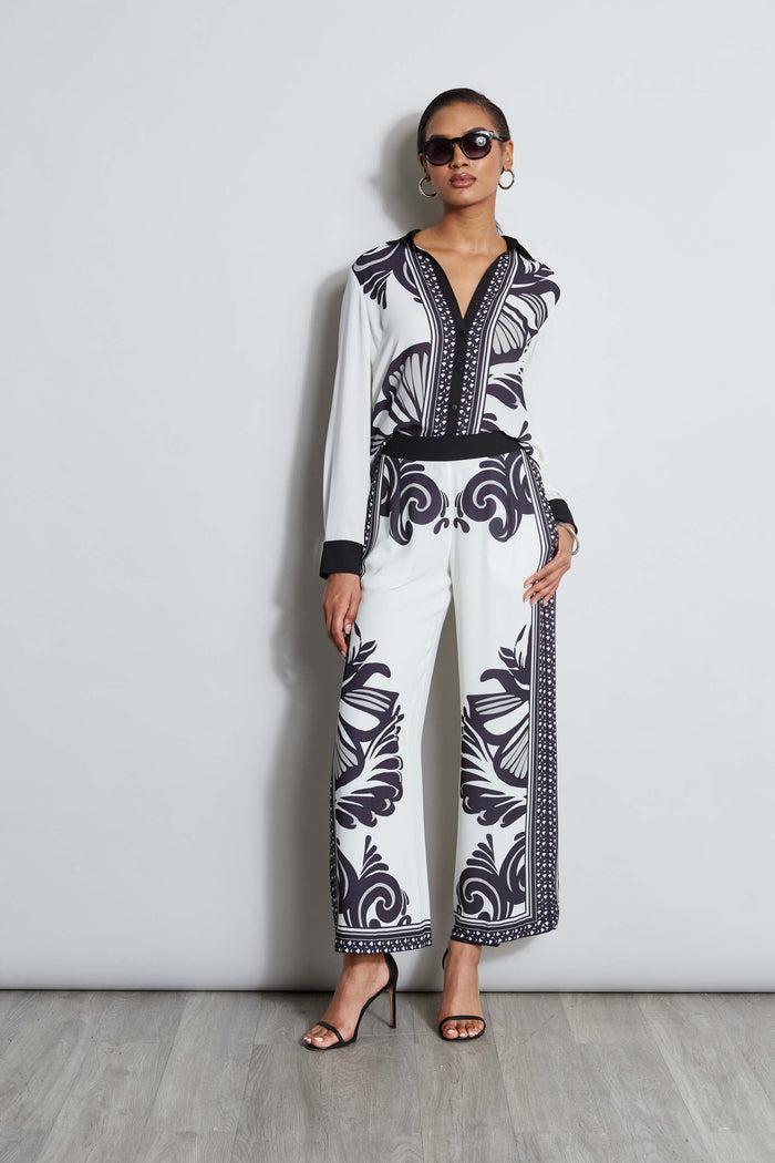 Elie Tahari T-Tahari Paisley Scarf Print Shirt PAISLEY PRINT (BLACK/WHITE)