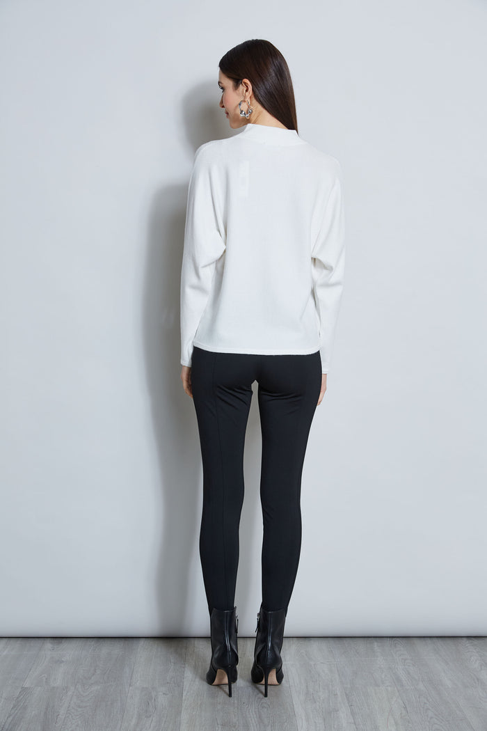 Elie Tahari T-Tahari Perforated Mock Neck Sweater WHITE STAR