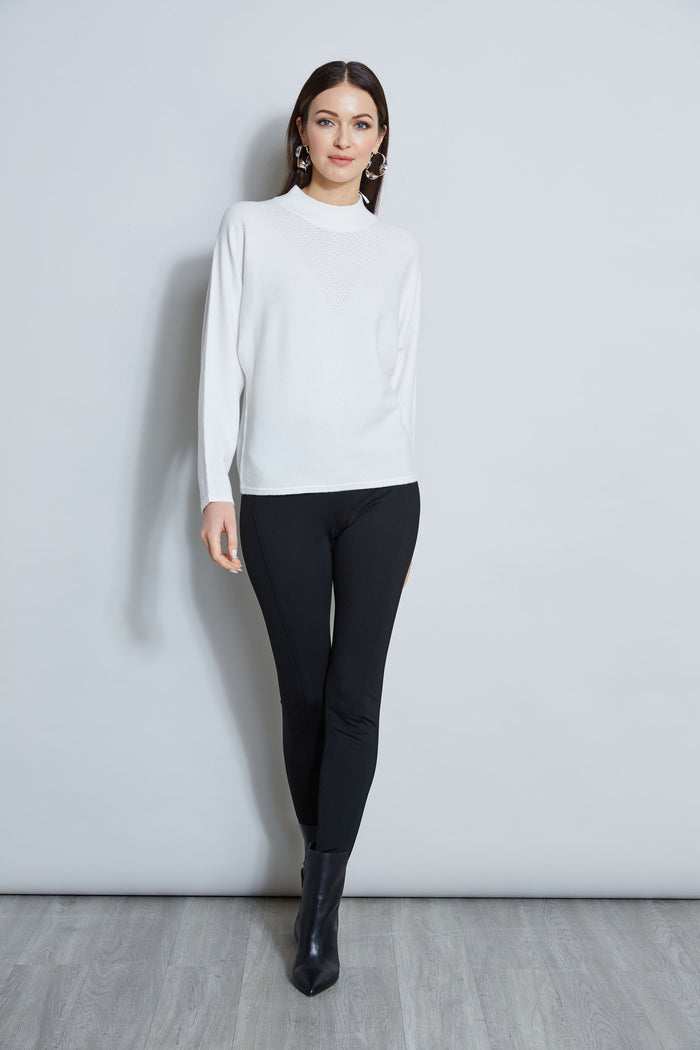 Elie Tahari T-Tahari Perforated Mock Neck Sweater WHITE STAR