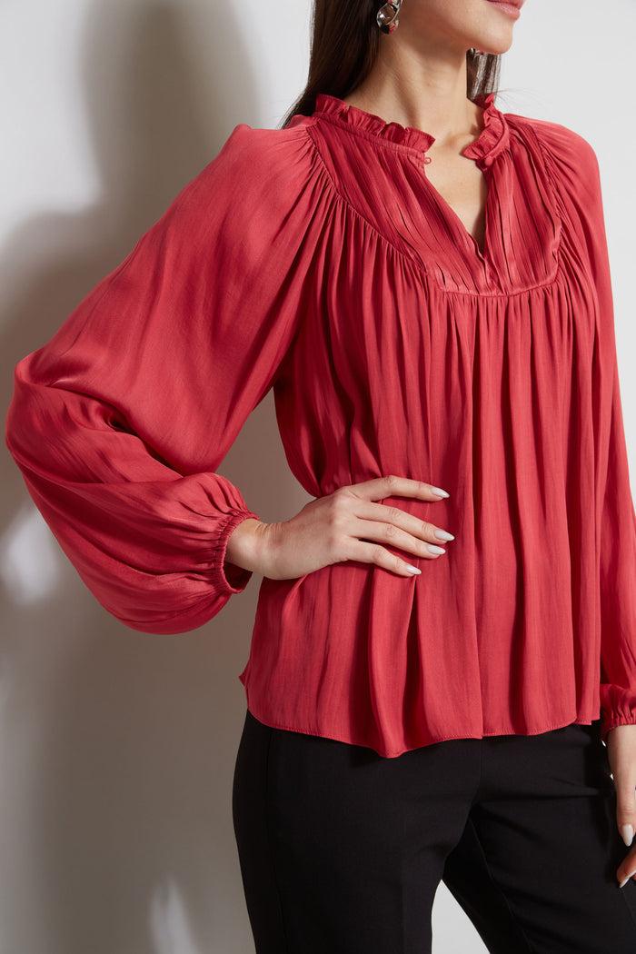 Elie Tahari T-Tahari Pleated Blouson Shirt SHADOW PINK
