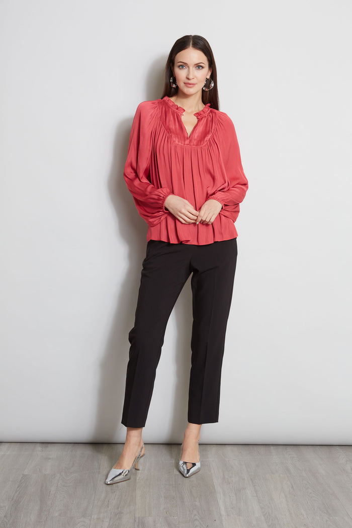 Elie Tahari T-Tahari Pleated Blouson Shirt SHADOW PINK