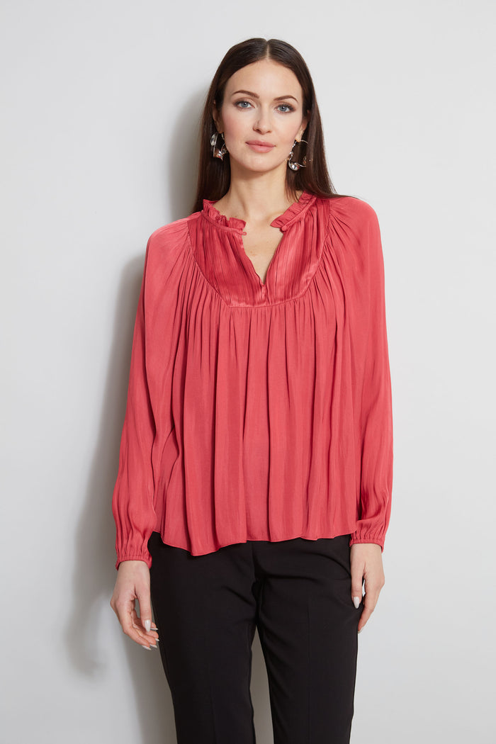 Elie Tahari T-Tahari Pleated Blouson Shirt SHADOW PINK
