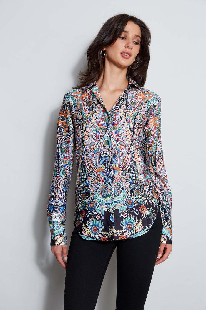 Elie Tahari T-Tahari Royal Garden Button Down Shirt ROYAL GARDEN
