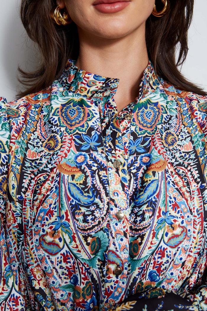 Elie Tahari T-Tahari Royal Garden Satin Shirt Dress ROYAL GARDEN