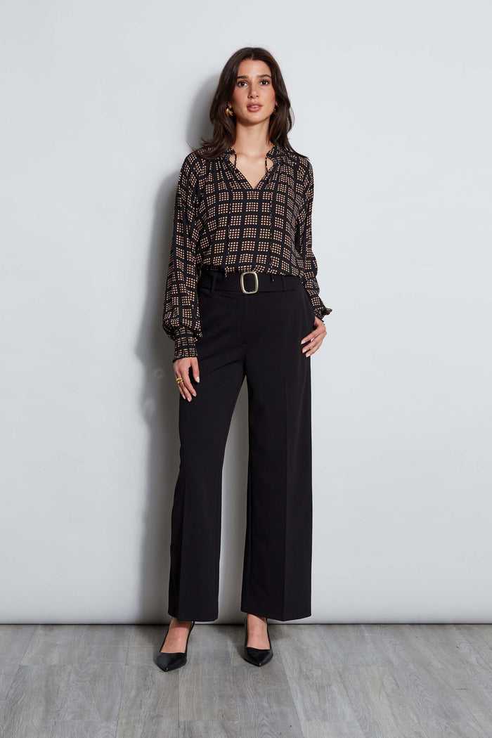 Elie Tahari T-Tahari Scuba Crepe Wide Leg Belted Pant BLACK