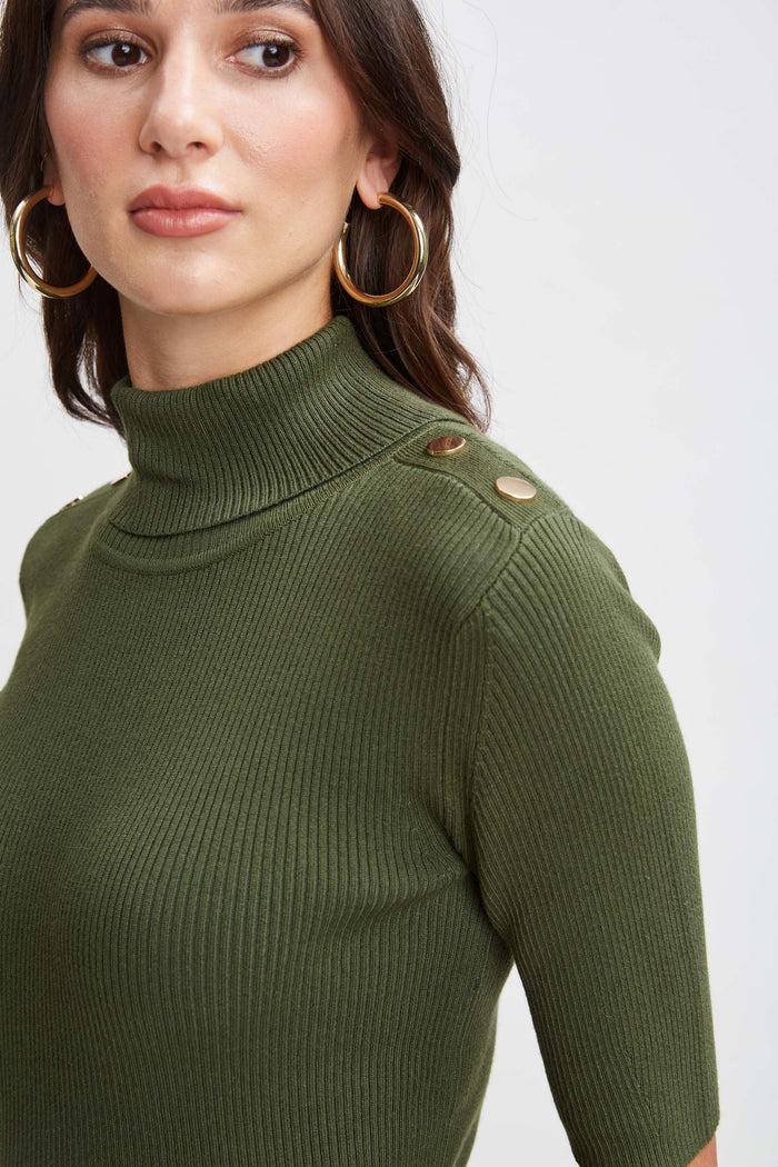 Elie Tahari T-Tahari Short Sleeve Button Sweater AUTUMN GREEN