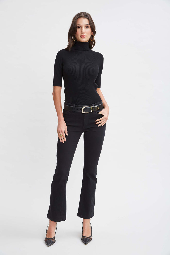 Elie Tahari T-Tahari Short Sleeve Button Sweater BLACK