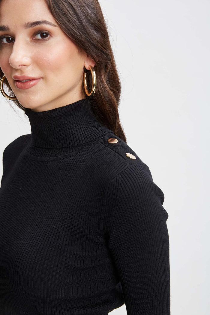 Elie Tahari T-Tahari Short Sleeve Button Sweater BLACK