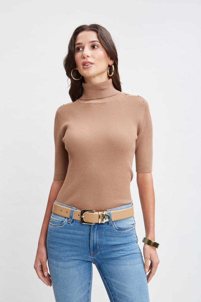 Elie Tahari T-Tahari Short Sleeve Button Sweater HAZELWOOD