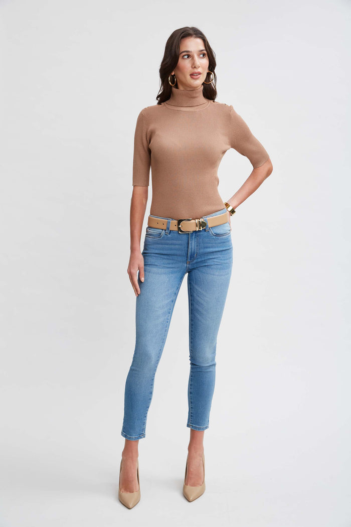 Elie Tahari T-Tahari Short Sleeve Button Sweater HAZELWOOD