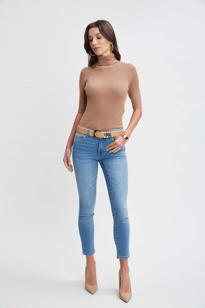 Elie Tahari T-Tahari Short Sleeve Button Sweater HAZELWOOD