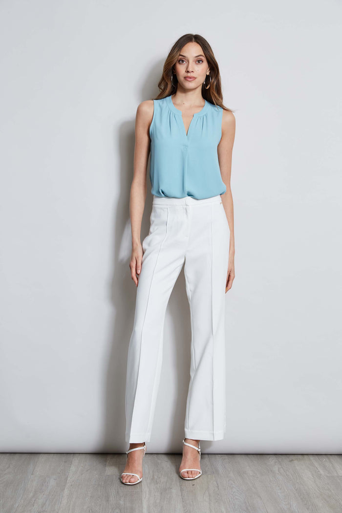 Elie Tahari T-Tahari Sleeveless Split Neck Top BLUE HAZE